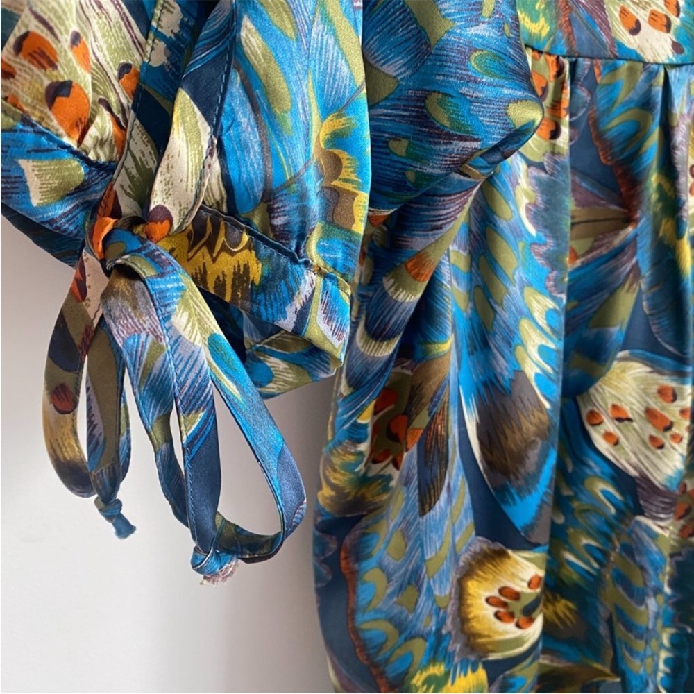 Gorgeous 100% Silk Dress Peacock Feather print midi dress - Picture 3 of 9